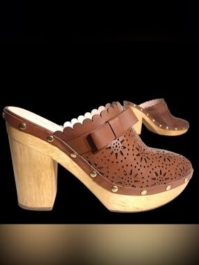 BNWOB Kate Spade New York Cala Clog Brown Leather Heeled Clog size 8.5